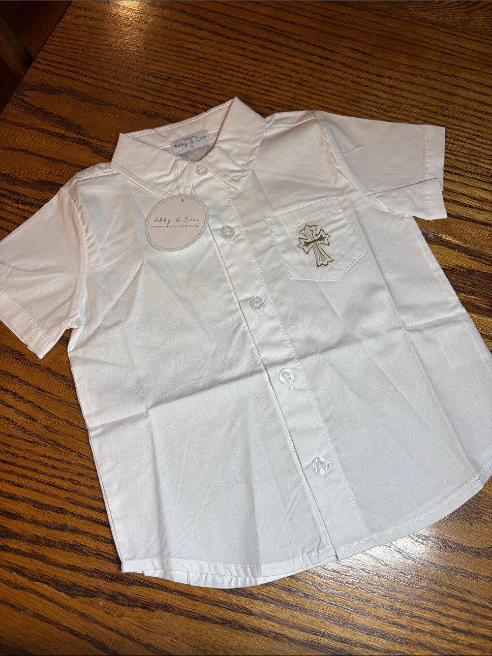 Abby & Erie White Short-Sleeve Button-Down Shirt for Kids